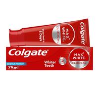 Colgate Max White Clinical Sensitive Protect Toothpaste 75ml - Hydrogen Peroxide Teeth whitening Toothpaste - Whiter Teeth in 5 Days - Deeply whitens Stains* - Enamel Safe for Daily use