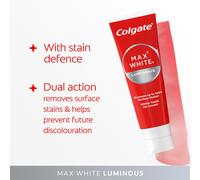 Colgate Max White Luminous Teeth Whitening Toothpaste 125ml, Removes Up to 100% of Surface Stains, Thoroughly Cleans All Around, Helps Prevent Future
