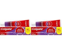 Colgate Max White Purple Reveal Teeth Whitening Toothpaste 125ml, Removes Up to 100% of Surface Stains, Optic Colour Correcting Technology Instantly Whitens (Pack of 2)