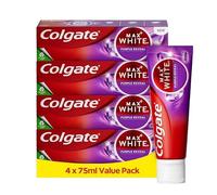 Colgate Max White Purple Reveal Teeth Whitening Toothpaste 4x75ml | Purple Toothpaste with Optic-Colour Correcting Technology | Colour Corrects Yellow