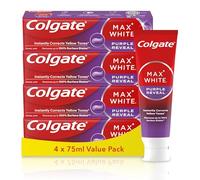 Colgate Max White Purple Reveal Teeth Whitening Toothpaste 4x75ml | Purple Toothpaste with Optic-Colour Correcting Technology | Colour Corrects Yellow