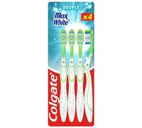 Colgate, Max White Soft Toothbrush Whitening Action Pack of 4 | Manual Toothbrush, Star Polisher Stain Remover for White Teeth, Cleaning Tongue, Cheeks and Gums