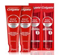 Colgate Max White Ultra Active Foam Toothpaste, At Home Whitening Toothpaste Clinically Proven Whiter Teeth in 3 Days*, Toothpaste Multipack, 2 Pack, 75ml Tubes