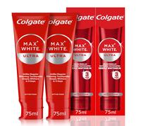 Colgate Max White Ultra Active Foam Toothpaste, At Home Whitening Toothpaste Clinically Proven Whiter Teeth in 3 Days*, Toothpaste Multipack, 2 Pack, 75ml Tubes