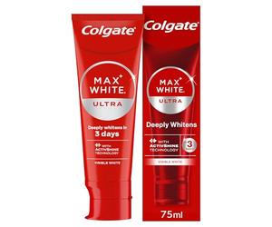 Colgate Max White Ultra Active Foam Whitening Toothpaste 75ml - Deeply whitens in just 3 Days - Removes deep-Set Stains - Warming Sensation and Rich Foam - Enamel Safe for Daily use (Pack of 6)