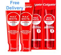 Colgate Max White Ultra Active Foam Toothpaste, At Home Whitening Toothpaste Clinically Proven Whiter Teeth in 3 Days*, Toothpaste Multipack, 2 Pack, 75ml Tubes