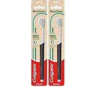 Colgate Recyclean Medium Toothbrush, Manual Toothbrush Medium, 100% Recycled Plastic Handle, 100% Plant-Based Nylon Bristles, Cleans Deep, Compact Head for Better Reach (Pack of 2)