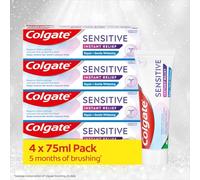 Colgate Sensitive Instant Relief Repair + Gentle Whitening Toothpaste | Instant* and long-lasting** sensitivity relief | Protective layer with calcium** | Fluoride toothpaste | 4 pack, 75ml tubes
