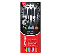 Colgate Slimsoft Charcoal Manual Toothbrush For Adult (Buy 2, Get 2 Free) - 4 Pcs, 17X Slimmer Tip Bristles, Tooth Brush Combo Pack