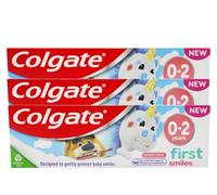 Colgate Toothpaste Kids Fruit 0-2 Years Pack of 3 | Gentle Baby Toothpaste with Fluoride for Infants & Toddlers | Safe to Swallow Formula | Fruity Flavour | Daily Oral Care for Babies