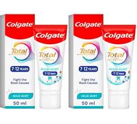 Colgate Total Kids 7-12 Years Mild Mint Toothpaste 50ml - for New Permanent Teeth - Fights Root Causes² of Many Oral Health Problems - Sugar Acid Protection³ - Suitable for Braces (Pack of 2)
