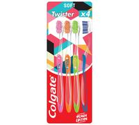Colgate Twister Fresh Design Edition Soft Manual Toothbrush 4pk, multidimensional cleaning, removes odour-causing bacteria, cleans in between teeth a