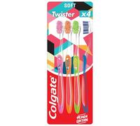 Colgate Twister Fresh Design Edition Soft Manual Toothbrush 4Pk, Multidimensional Cleaning, Removes Odour-Causing Bacteria, Cleans in Between Teeth and Along Gumline, Cleans Deep for Fresher Breath
