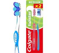 Colgate Twister Fresh Medium Manual Toothbrush 2pk, multidimensional Cleaning, removes Odour-Causing Bacteria, Cleans in Between Teeth and Along the gumline, Cleans deep for Fresher Breath.