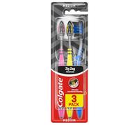 Colgate Zigzag Medium Bristles Manual Toothbrush Pack of 3, Multi Angle Cross Bristles with Flexible Neck for Gum Comfort and Tongue Cleaner