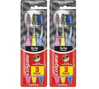 Colgate Zigzag Medium Bristles Manual Toothbrush Pack of 6, Multi Angle Cross Bristles with Flexible Neck for Gum Comfort and Tongue Cleaner