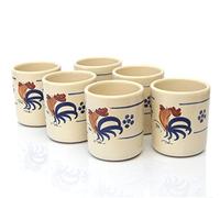 Colì Set Cylindrical Glasses Without Handle Rooster Line, Terracotta Glass Water and Wine, 6 Pieces, Majolica and Terrecotte since 1650