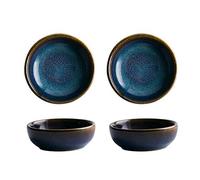 Colias Wing 2.5 Inch Vintage Blue with Brown Edge Stylish Design Multipurpose Porcelain Side Dish Bowl Seasoning Dishes Soy Dipping Sauce Dishes-Set of 4-Blue
