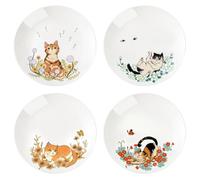Colias Wing 8 Inch Cat and Flower Pattern Stylish Design Ceramic Salad/Pasta/Fruit/Appetizer/Dessert Dishes Holiday Plates Christmas Dinner Plates-Set of 4-4 Cats-8 Inch