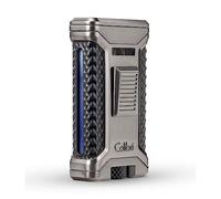 Colibri Ascari Triple Jet Lighter - Cigar Lighter for Smoking, with Integrated Double Punch Cutter - Windproof And Refillable Butane Gas Lighter (No Butane Included) - Metal Body - Stylish Gift Box