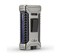 Colibri Ascari Triple Jet Lighter - Cigar Lighter for Smoking, with Integrated Double Punch Cutter - Windproof And Refillable Butane Gas Lighter (No Butane Included) - Metal Body - Stylish Gift Box