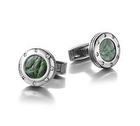 Colibri Daytona Cufflinks For Men - Designer Cufflinks with Green Genuine Leather Inlay - Pivoting Whale Back Closure - Polished Stainless Steel - Gift Box