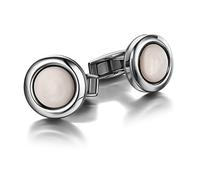 Colibri Hampton Cufflinks For Men - Designer Cufflinks with White Mother-of-Pearl Inlay - Pivoting Whale Back Closure - Polished Stainless Steel - Gift Box