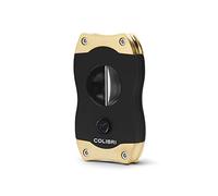 Colibri V-Cut Cigar Cutter| Black and Brushed Gold Coloured Finish |Spring Loaded Release | Deep 7mm V Cut | Up-to 60+ Ring Gauge Cigars | Ergonomic Design