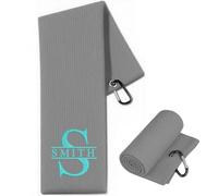 Colifolu Personalised Tri Fold Towel with Name Custom Embroidered, Personalized Lawn Bowls Towel, Personalized Golf Gift 40cmx60cm (Grey, Design C)