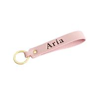 Colifolu Personalised Wristlet Keyring with Name, Strap Key Ring, Initials Gift, Personalised Gift, Heart Loop Car Keychain Leather (Pink)