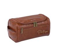 Colifolu Personalized Toiletry Bag Men,Custom Engraved Travel Dopp Kit,Leather Custom Name/Initials Gift for Groomsmen, Best Man, Father's Day, Wedding, Birthday, Him, Brown, Style 3