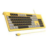 COLIKES Computer Keyboard Wired, Plug Play USB Keyboard, Low Profile Chiclet Keys, Large Number Pad, Caps Indicators, Foldable Stands, Spill-Resistant, Anti-Wear Letters for Windows PC Laptop, Yellow