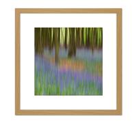 Colin Bluebells Beech Trees Impressionist 8X8 Inch Square Wooden Framed Wall Art Print Picture with Mount Artery8 Light Oak One Size