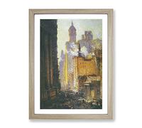 Colin Campbell Cooper Broadway Classic Painting Framed Wall Art Print, Ready to Hang Picture for Living Room Bedroom Home Office Décor, Oak A3 (34 x 46 cm)