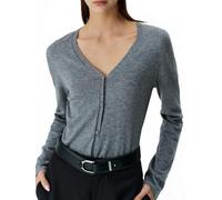 COLIN WANG Women’s Wool Cashmere Cardigan Lightweight Cropped V Neck Knitwear Soft Fine Knit Button Up Jumper
