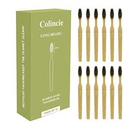 Colincie Extra Hard & Firm Bamboo Charcoal Toothbrush Long Head with Wide Thickened Handle Whitening Teeth Pack of 12, 12 Count (Pack of 1)