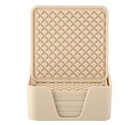 Colinda Silicone Drink Coasters with Holder, Set of 6, for Tabletop Protection and Office Desk, Cup Mat Set for Home Decor, Non-Slip and Non-Stick,Square, 4 Inch,Beige