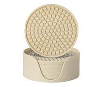 Colinda Silicone Drink Coasters with Holder, Set of 6, for Tabletop Protection and Office Desk, Cup Mat Set for Home Decor, Non-Slip and Non-Stick,Round, 4 Inch,Beige
