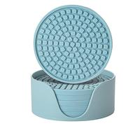 Colinda Silicone Drink Coasters with Holder, Set of 6, Outdoor Cup Mat for Hot or Cold Drinks, Thickened, Non-Slip,Non-Stick, Turquoise