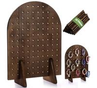 Colingmill 1 Set Keychain Display Stand Wooden Pegboard Display Stand with 25 Pcs Dowel Rods Oval Bracelet Organizer Holder for Jewelry, Craft Shows, Necklace, Selling, 15.75" x 11.81" (Dark Brown)