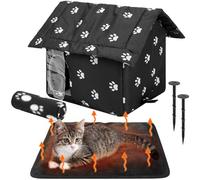 Colingmill 1 Set Outdoor Cat House Weatherproof Feral Pet Shelter for Winter Collapsible Stray Cats Shelter House with Cat Self Warming Pad Blanket Tent Stakes for Outdoor Indoor Pets (Medium)