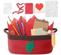 Colingmill 15''x11''x6'' Back to School Woven Gift Basket Empty with Letter Stickers Tag Ribbon Tissue Paper & Card, Storage Basket for Teacher Appreciation Party Favor(Red,Green,Apple)