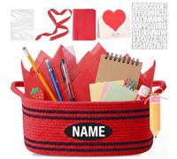 Colingmill 15''x11''x6 Back to School Woven Gift Basket Empty with Letter Stickers Tag Ribbon Tissue Paper & Card, Storage Basket for Teacher Appreciation Party Favor (Red,Black,Crayon)