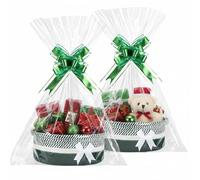Colingmill 2 Pack Halloween Small Woven Bow Basket for Gifts Empty 12''x 8''x 5'' Chest Box with Ribbons Gift Bags Trick or Treat Candy Baskets with Handle for Fall Thanksgiving Wedding(White, Green)