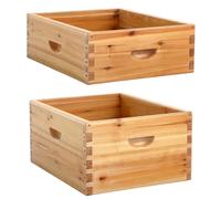 Colingmill 2 Pcs 10 Frame Bee Hives Boxes Starter Kit Including Deep Brood Wooden Frames and Medium Super Beehive Box with Beeswax Wood Construction for Beginners Beekeepers(Unassembled)