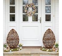 Colingmill 20 Inch Easter Eggs Decor, Set of 2 Natural Woven Eggs with 9.84ft LED Lights Tall Standing Easter Statue Large Porch Ornament for Home Indoor Porch Garden Farmhouse Spring Decor