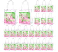 Colingmill 24 Pcs Witch Pink and Green Princess Party Favors Gift Bags Clear PVC Goodie Candy Treat Bags with Handles for BFF Couples Emerald Castle Enchanted Birthday Party Decoration Supplies