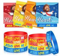 Colingmill 24 Sets Jesus Loves Me Silicone Bracelets with Religious Cards Colorful Jesus Rubber Wristbands Inspirational Christian Party Favor Gift for Sunday School Church Supplies