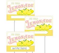 Colingmill 3 Sets 12" x 16" Summer Lemonade Yard Sign and Stake Double Sided Corrugated Plastic Lemonade Arrow Sign Lemonade Stand Supplies Decorations for Outdoor Yard Advertise (Novel Style)