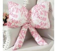 Colingmill Bow Shaped Throw Pillow 24 Inch Large Pink and White Chinoiserie Floral Pillow Decorative Coquette Love Shack Fancy Decor for Sofa Bed Couch Living Room